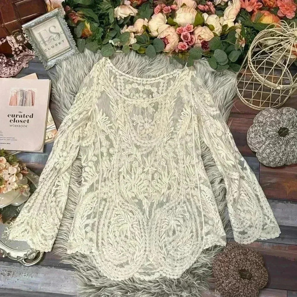 Retro Embroidery Floral Lace Blouse overshirt - Picture 2 of 9